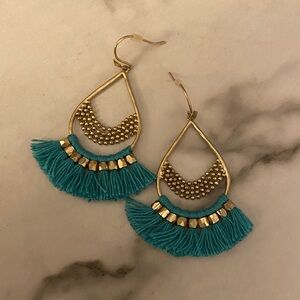 Gold and Teal Fringe Earrings